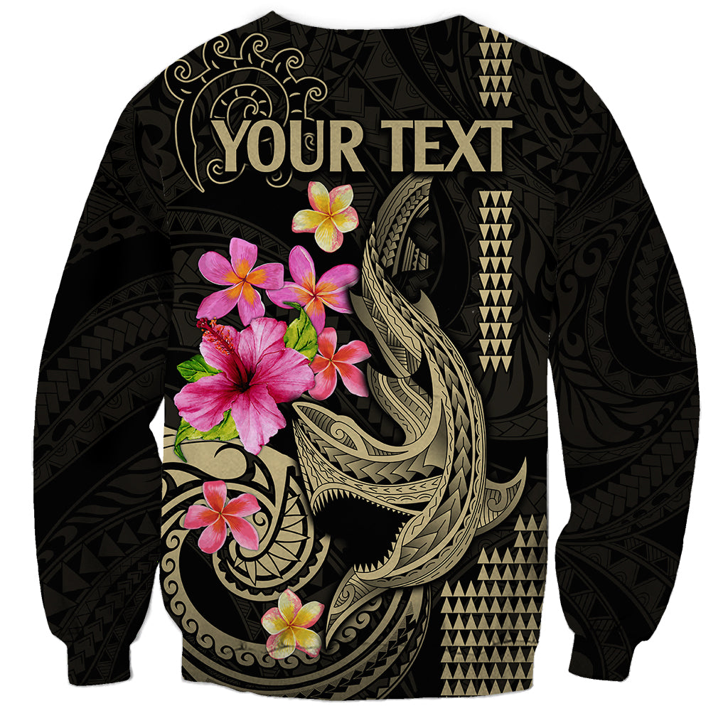 Custom Polynesian Sweatshirt Hawaiian Warriors with Tribal Shark Tattoos - Nude - Wonder Print Shop