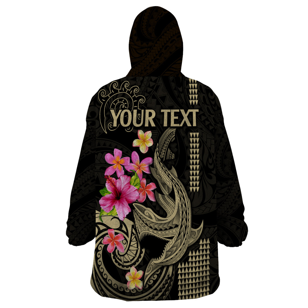 Custom Polynesian Wearable Blanket Hoodie Hawaiian Warriors with Tribal Shark Tattoos - Nude - Wonder Print Shop