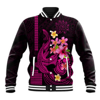 Custom Polynesian Baseball Jacket Hawaiian Warriors with Tribal Shark Tattoos - Pink LT9 - Wonder Print Shop