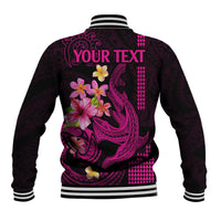 Custom Polynesian Baseball Jacket Hawaiian Warriors with Tribal Shark Tattoos - Pink LT9 - Wonder Print Shop