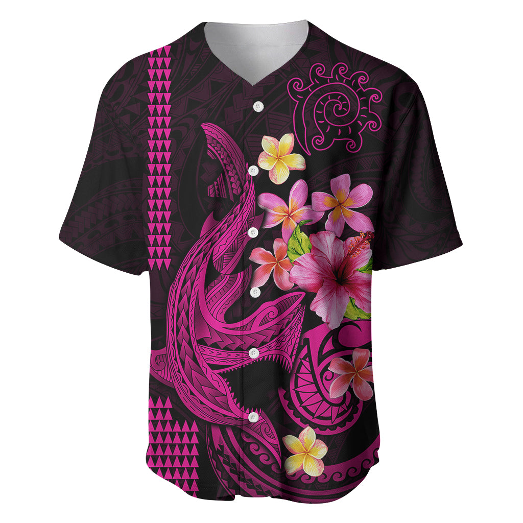 Custom Polynesian Baseball Jersey Hawaiian Warriors with Tribal Shark Tattoos - Pink LT9 - Wonder Print Shop