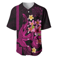 Custom Polynesian Baseball Jersey Hawaiian Warriors with Tribal Shark Tattoos - Pink LT9 - Wonder Print Shop