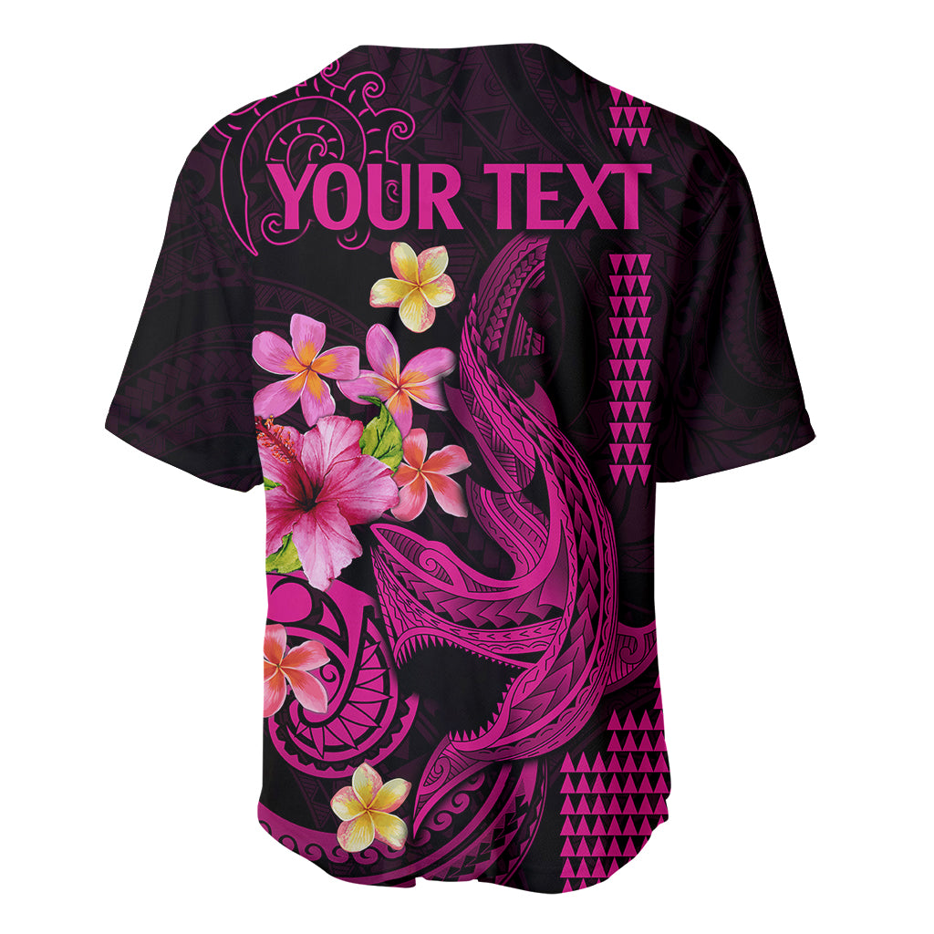 Custom Polynesian Baseball Jersey Hawaiian Warriors with Tribal Shark Tattoos - Pink LT9 - Wonder Print Shop