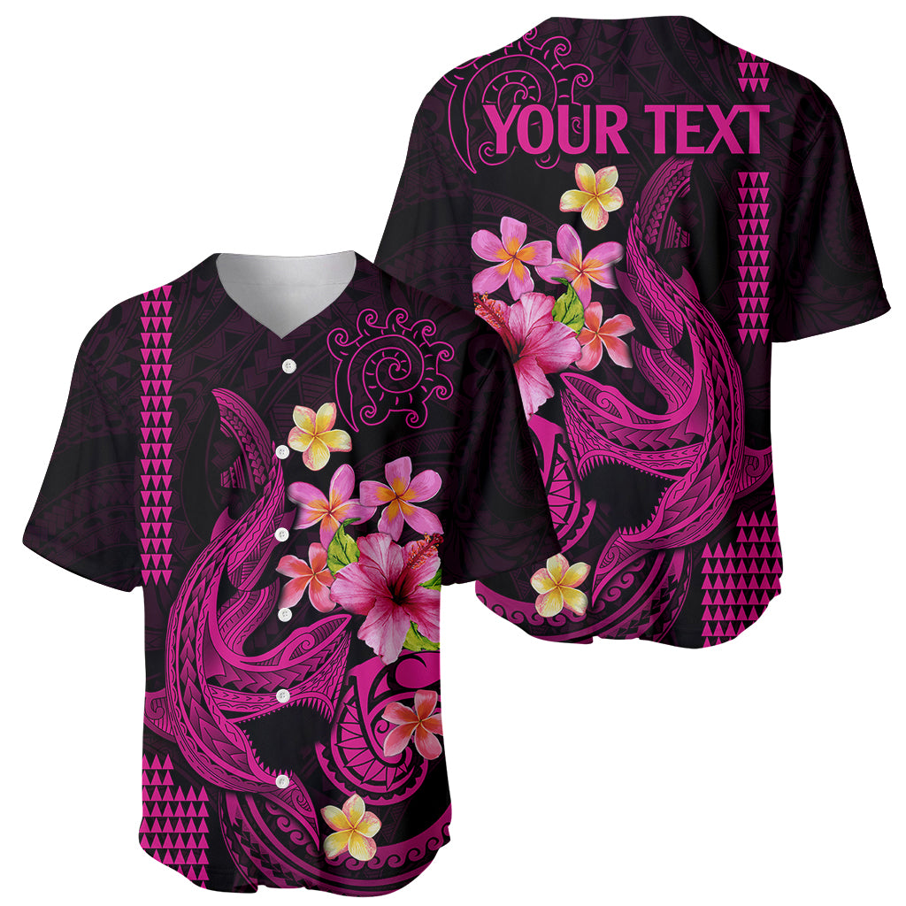 Custom Polynesian Baseball Jersey Hawaiian Warriors with Tribal Shark Tattoos - Pink LT9 - Wonder Print Shop