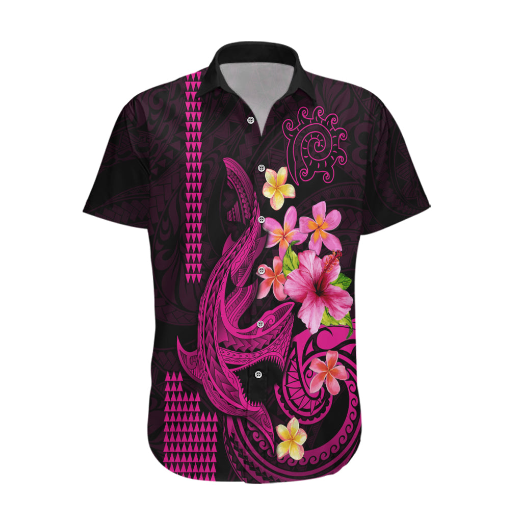 Custom Polynesian Hawaiian Shirt Hawaiian Warriors with Tribal Shark Tattoos - Pink - Wonder Print Shop