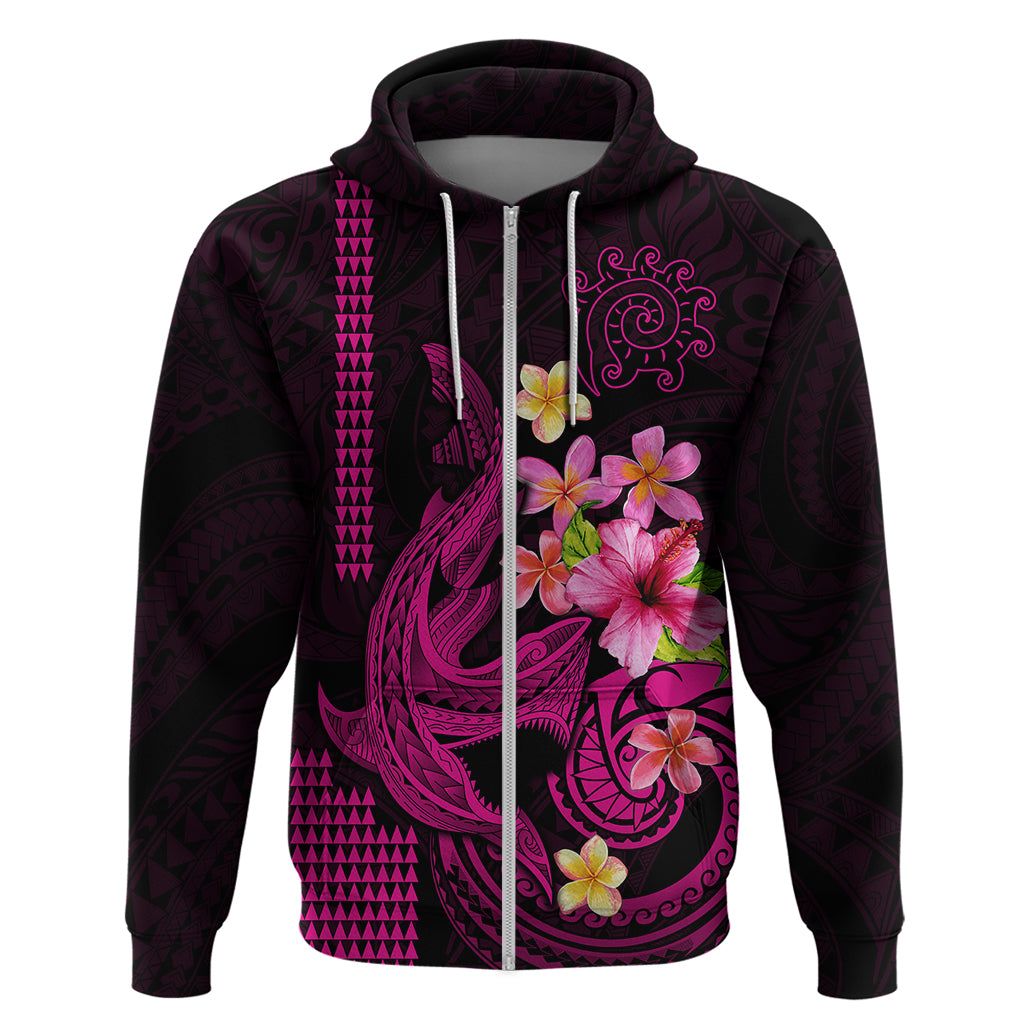 Custom Polynesian Hoodie Hawaiian Warriors with Tribal Shark Tattoos - Pink - Wonder Print Shop