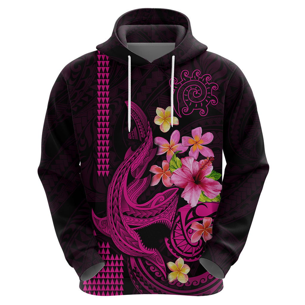 Custom Polynesian Hoodie Hawaiian Warriors with Tribal Shark Tattoos - Pink - Wonder Print Shop
