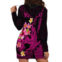 Custom Polynesian Hoodie Dress Hawaiian Warriors with Tribal Shark Tattoos - Pink - Wonder Print Shop