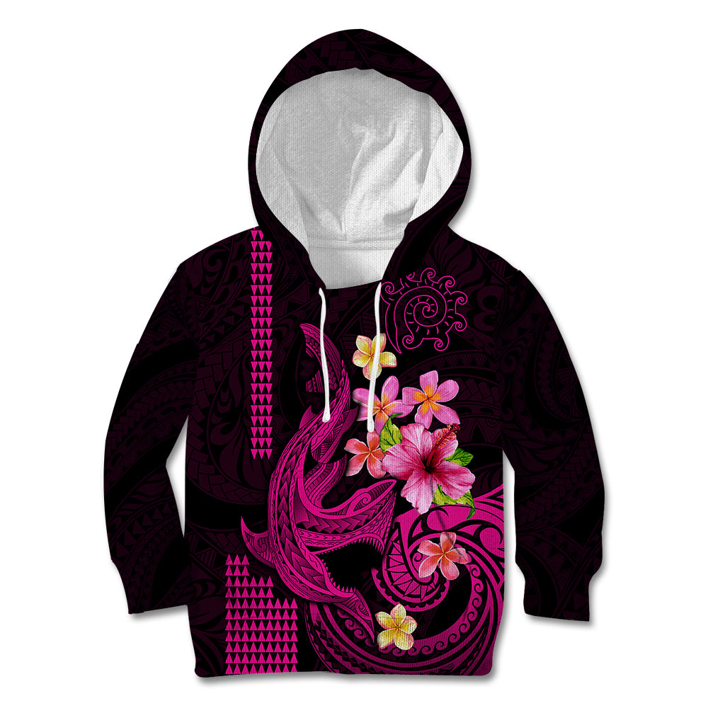 Custom Polynesian Kid Hoodie Hawaiian Warriors with Tribal Shark Tattoos - Pink - Wonder Print Shop