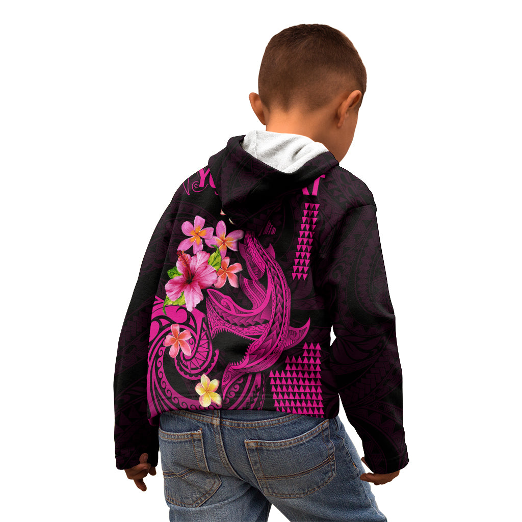 Custom Polynesian Kid Hoodie Hawaiian Warriors with Tribal Shark Tattoos - Pink - Wonder Print Shop