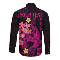 Custom Polynesian Long Sleeve Button Shirt Hawaiian Warriors with Tribal Shark Tattoos - Pink - Wonder Print Shop