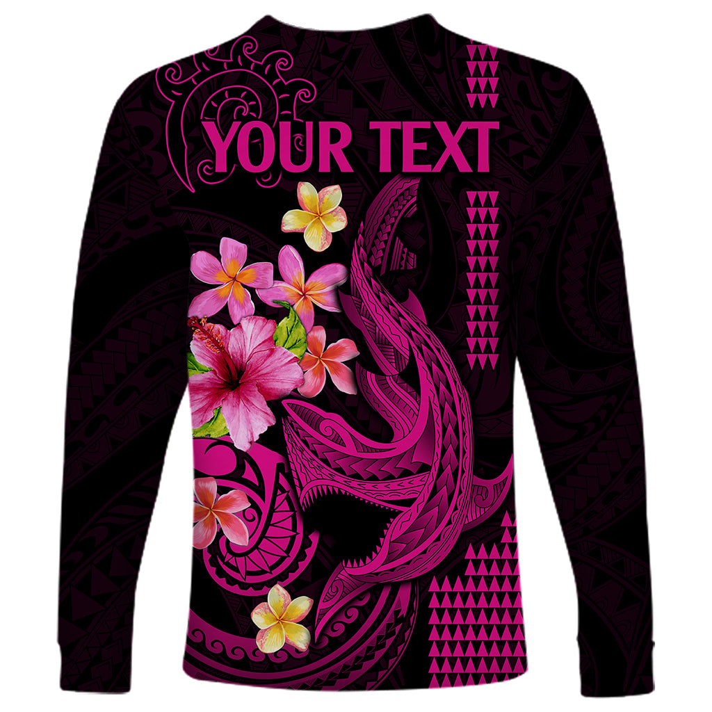 Custom Polynesian Long Sleeve Shirt Hawaiian Warriors with Tribal Shark Tattoos - Pink - Wonder Print Shop