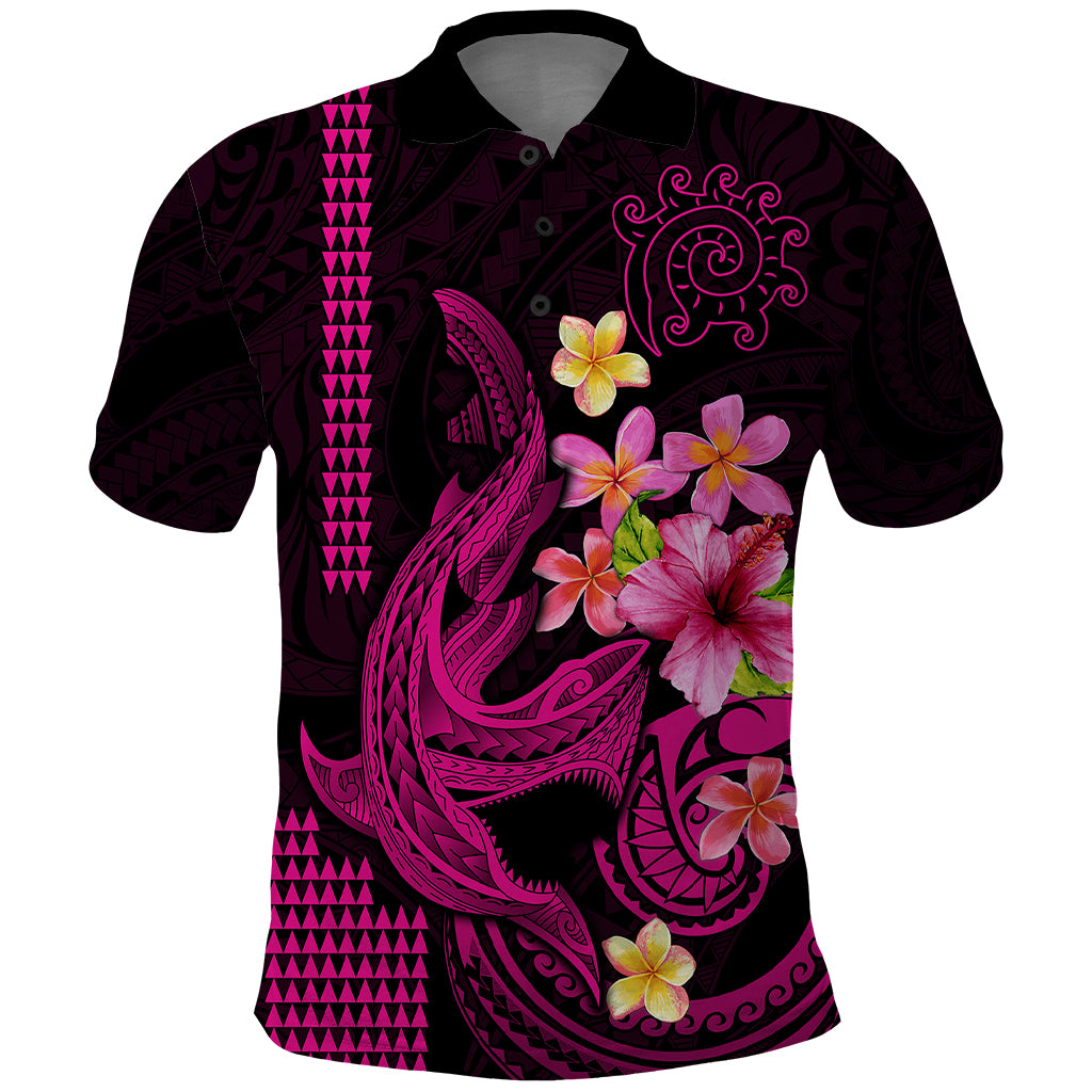 Custom Polynesian Polo Shirt Hawaiian Warriors with Tribal Shark Tattoos - Pink - Wonder Print Shop
