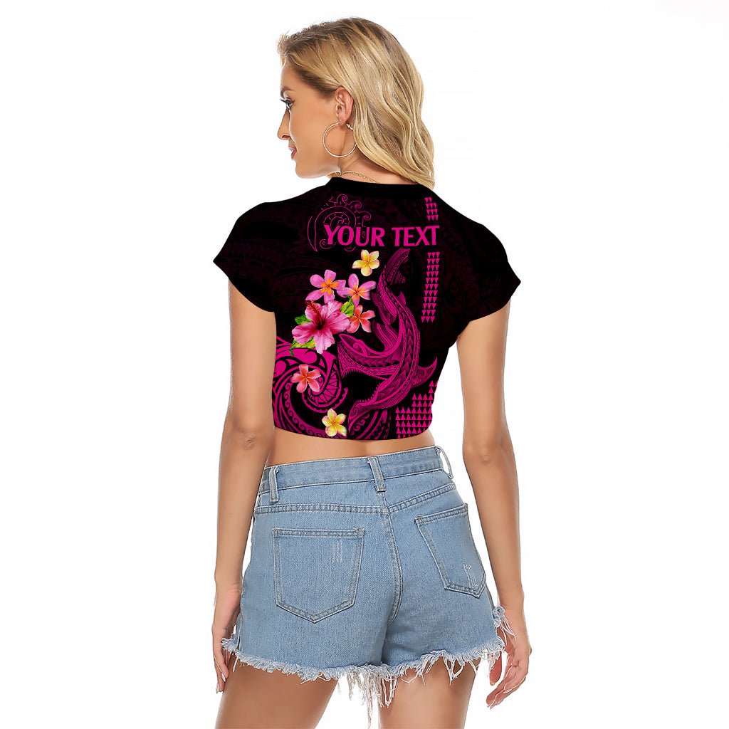 Custom Polynesian Raglan Cropped T Shirt Hawaiian Warriors with Tribal Shark Tattoos - Pink - Wonder Print Shop