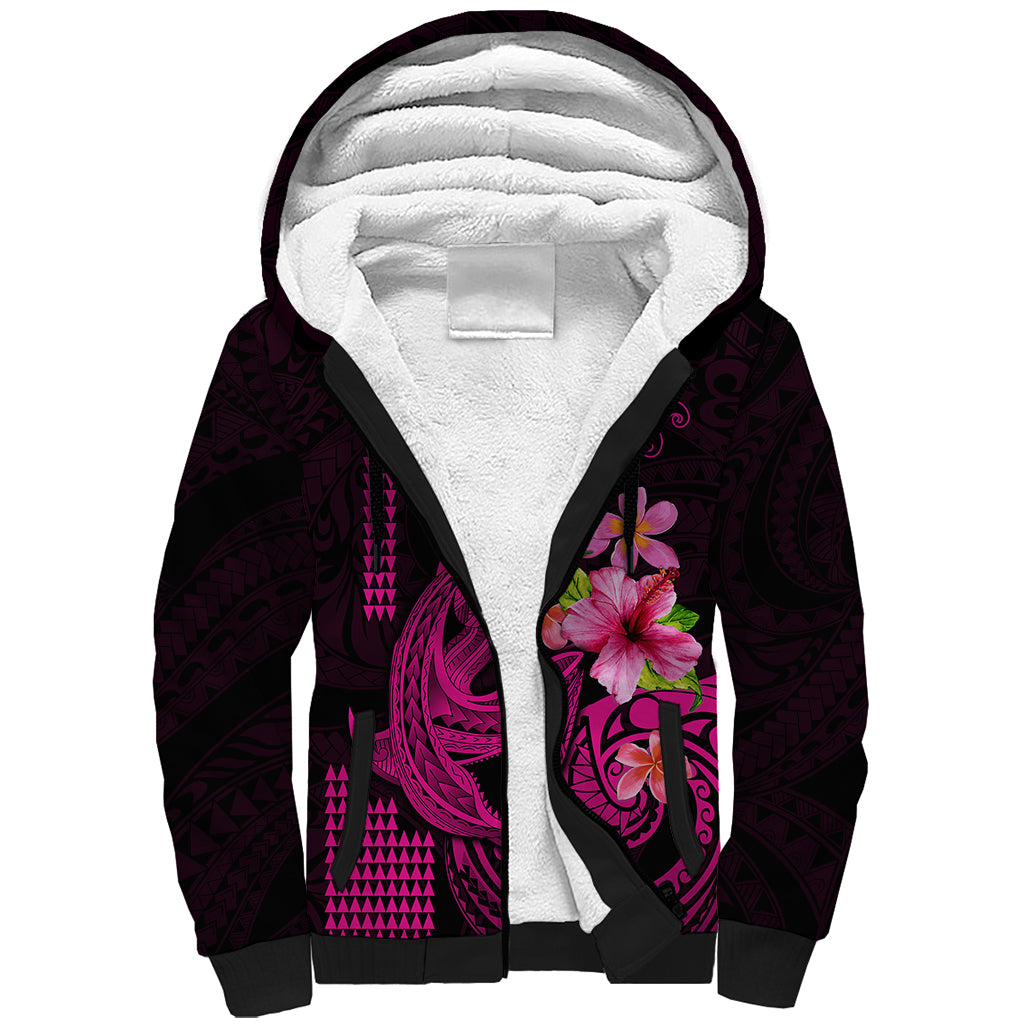 Custom Polynesian Sherpa Hoodie Hawaiian Warriors with Tribal Shark Tattoos - Pink - Wonder Print Shop
