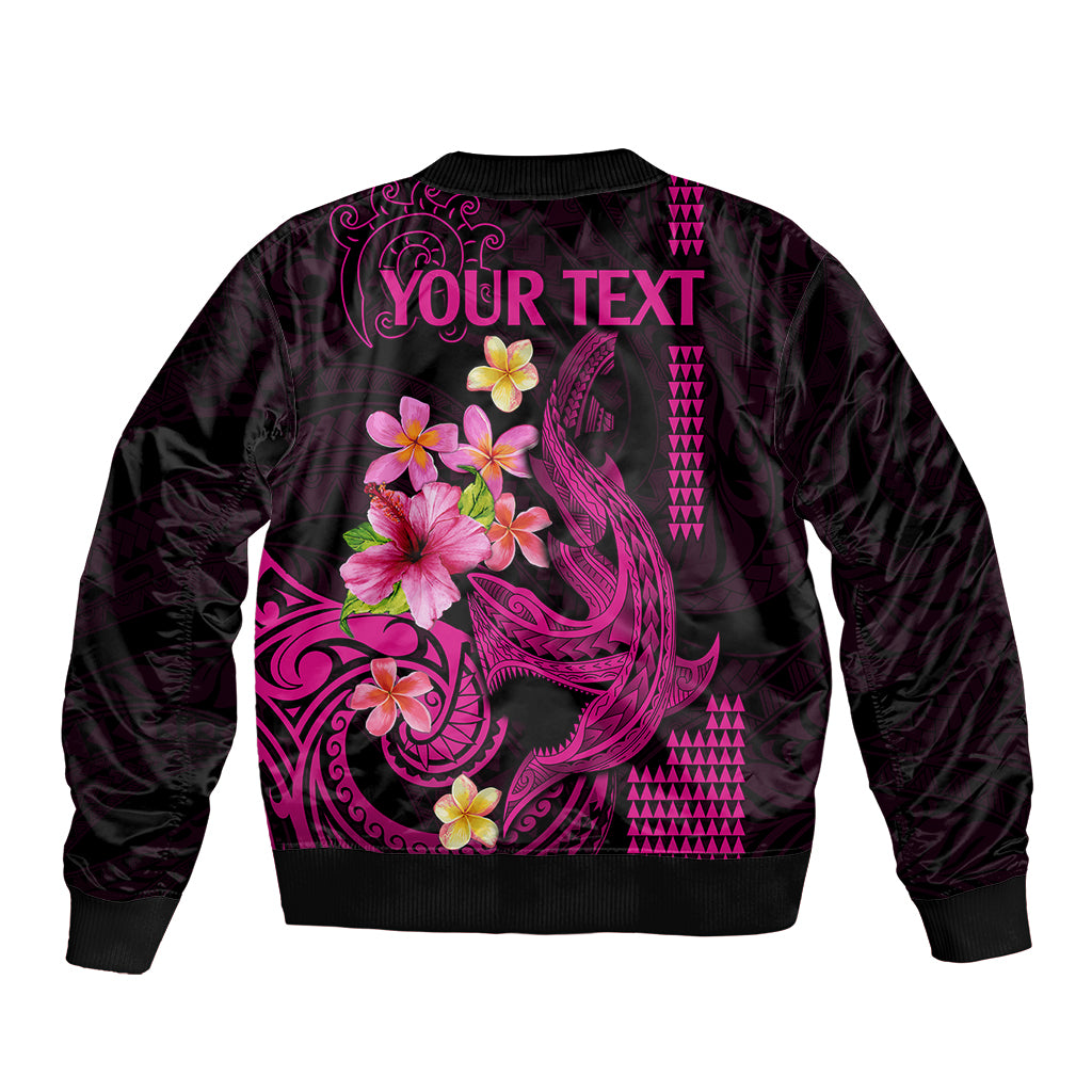 Custom Polynesian Sleeve Zip Bomber Jacket Hawaiian Warriors with Tribal Shark Tattoos - Pink - Wonder Print Shop