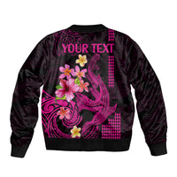 Custom Polynesian Sleeve Zip Bomber Jacket Hawaiian Warriors with Tribal Shark Tattoos - Pink - Wonder Print Shop