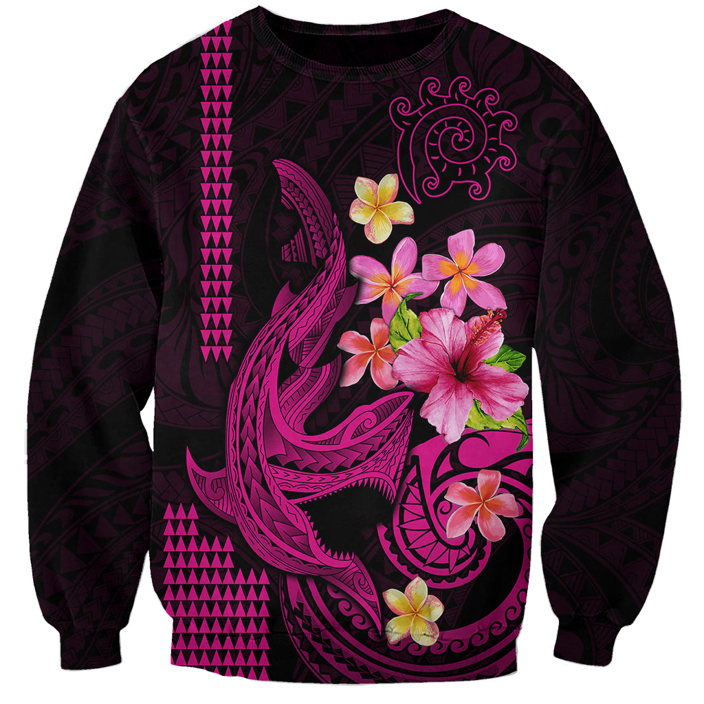 Custom Polynesian Sweatshirt Hawaiian Warriors with Tribal Shark Tattoos - Pink - Wonder Print Shop
