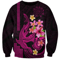 Custom Polynesian Sweatshirt Hawaiian Warriors with Tribal Shark Tattoos - Pink - Wonder Print Shop