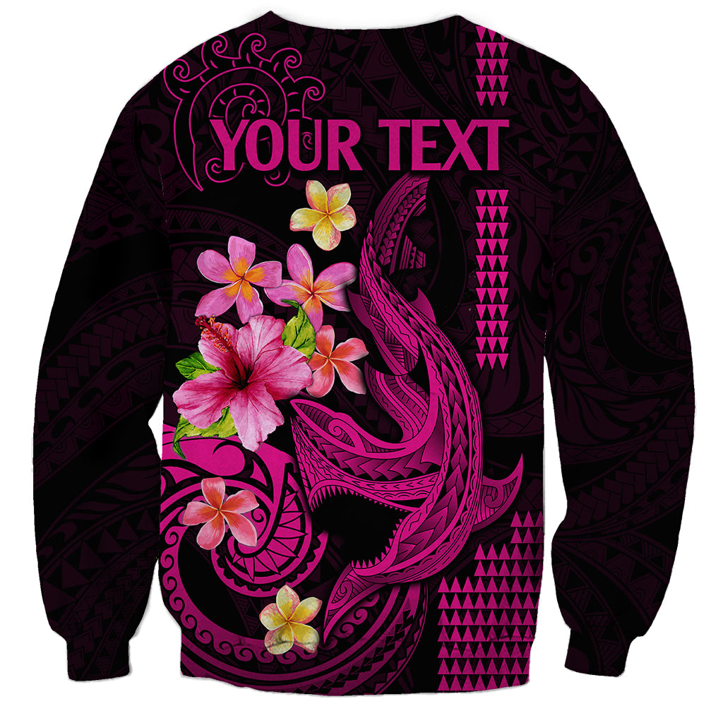 Custom Polynesian Sweatshirt Hawaiian Warriors with Tribal Shark Tattoos - Pink - Wonder Print Shop