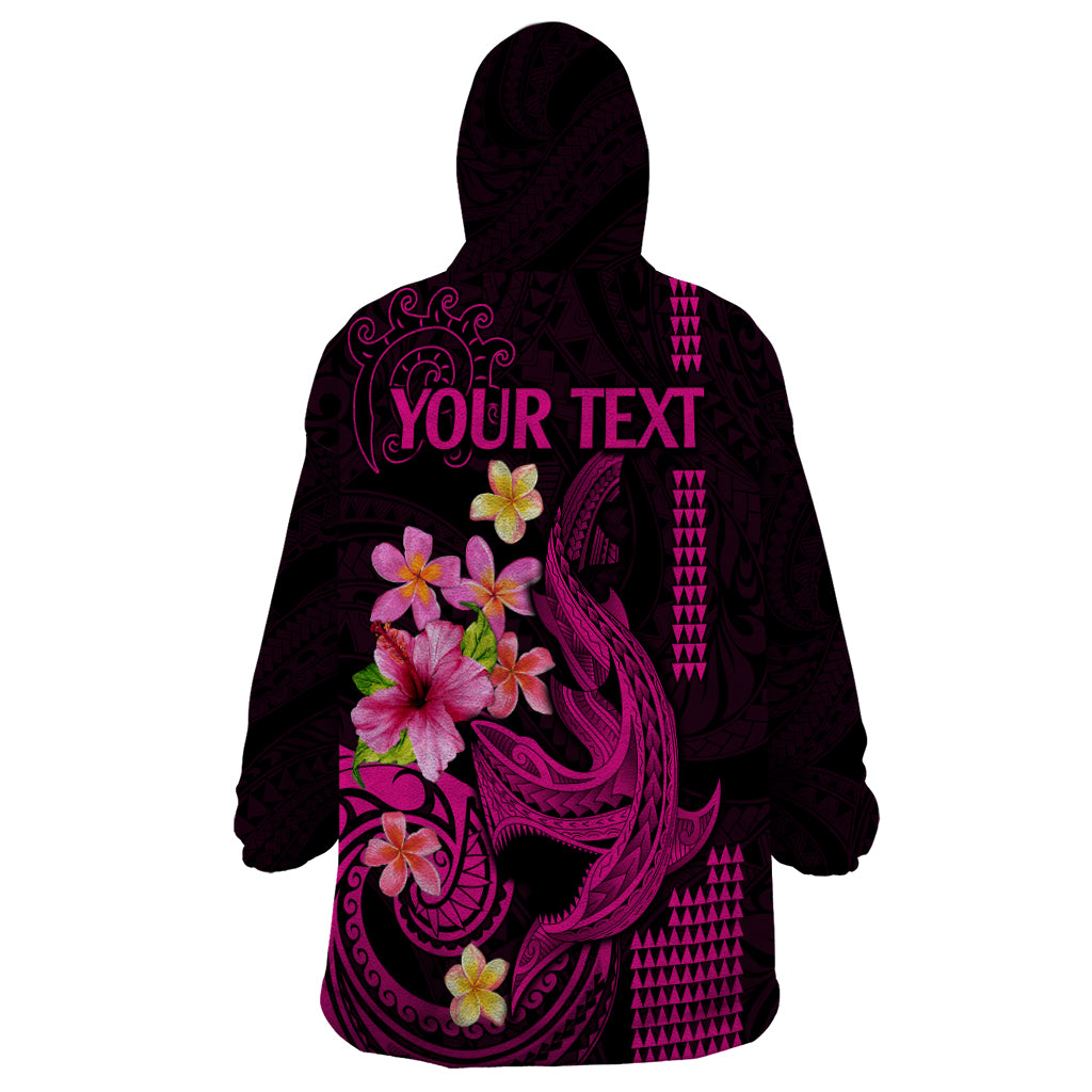 Custom Polynesian Wearable Blanket Hoodie Hawaiian Warriors with Tribal Shark Tattoos - Pink - Wonder Print Shop