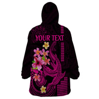 Custom Polynesian Wearable Blanket Hoodie Hawaiian Warriors with Tribal Shark Tattoos - Pink - Wonder Print Shop