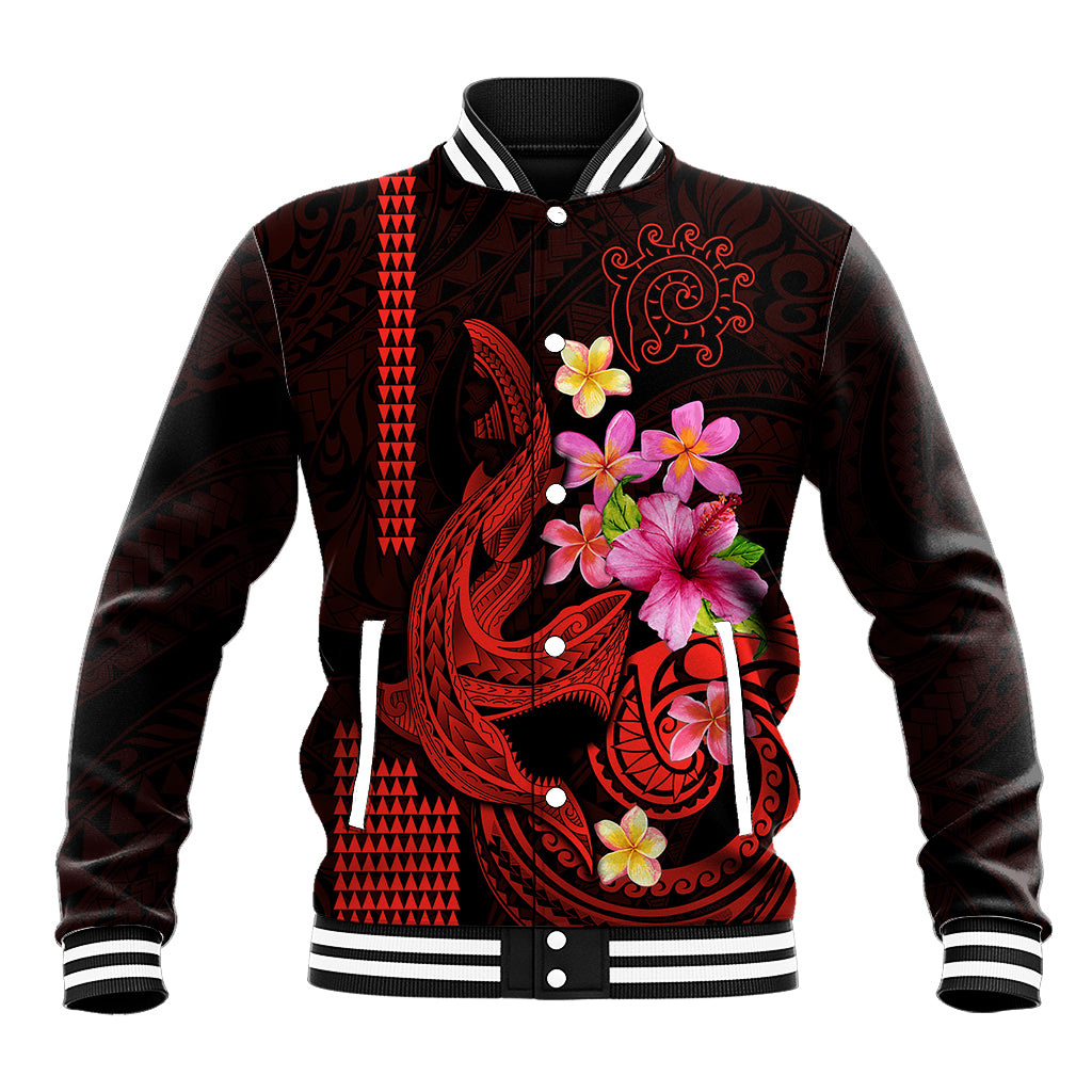 Custom Polynesian Baseball Jacket Hawaiian Warriors with Tribal Shark Tattoos - Red LT9 - Wonder Print Shop