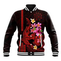 Custom Polynesian Baseball Jacket Hawaiian Warriors with Tribal Shark Tattoos - Red LT9 - Wonder Print Shop