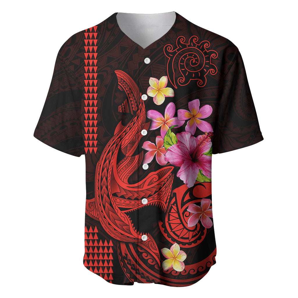 Custom Polynesian Baseball Jersey Hawaiian Warriors with Tribal Shark Tattoos - Red LT9 - Wonder Print Shop