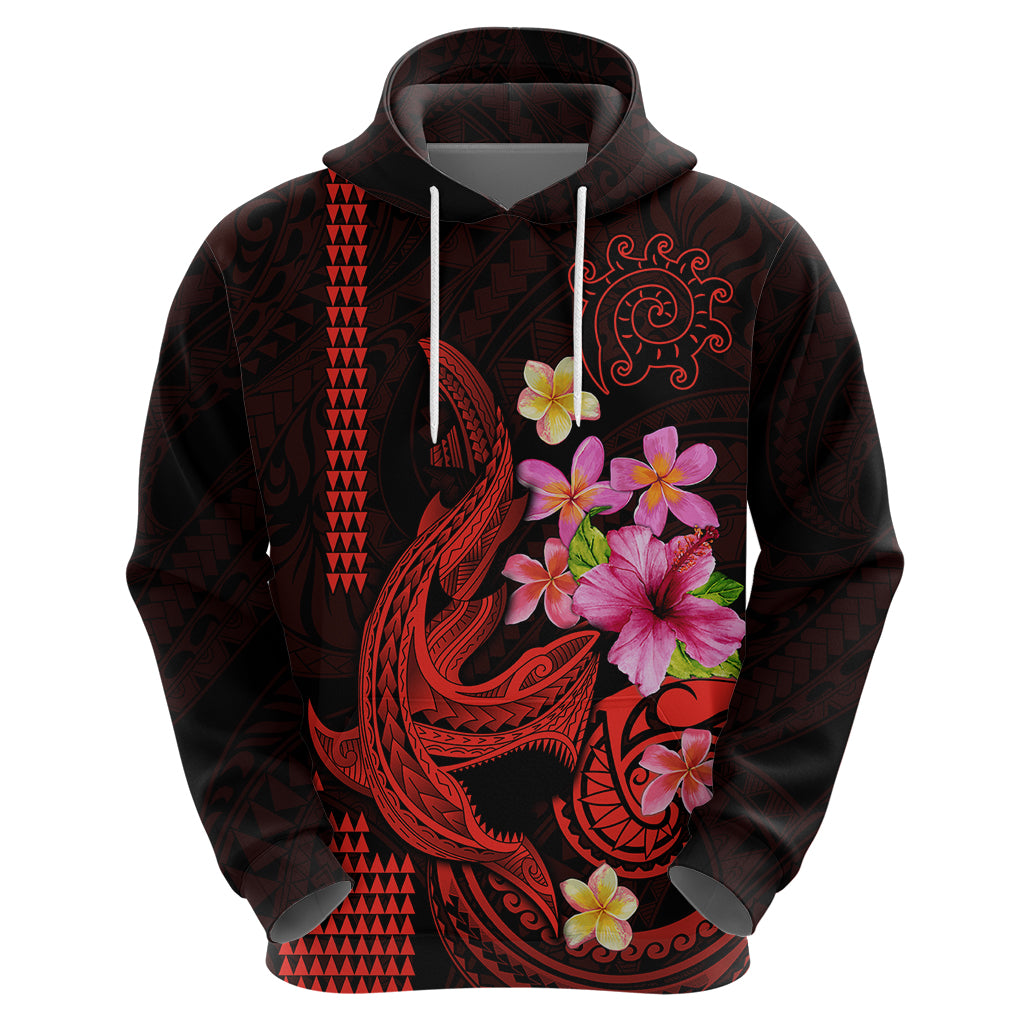 Custom Polynesian Hoodie Hawaiian Warriors with Tribal Shark Tattoos - Red - Wonder Print Shop