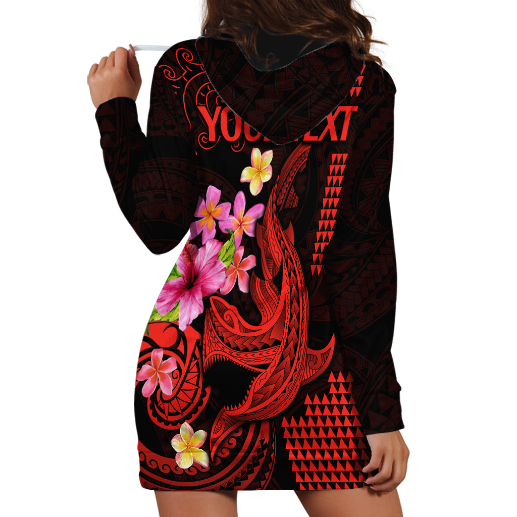 Custom Polynesian Hoodie Dress Hawaiian Warriors with Tribal Shark Tattoos - Red - Wonder Print Shop