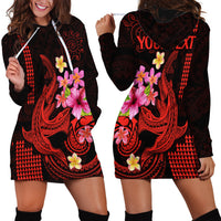 Custom Polynesian Hoodie Dress Hawaiian Warriors with Tribal Shark Tattoos - Red - Wonder Print Shop
