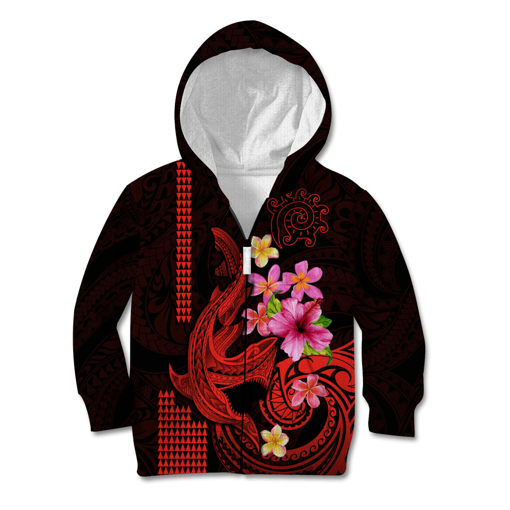 Custom Polynesian Kid Hoodie Hawaiian Warriors with Tribal Shark Tattoos - Red - Wonder Print Shop