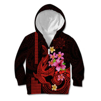 Custom Polynesian Kid Hoodie Hawaiian Warriors with Tribal Shark Tattoos - Red - Wonder Print Shop