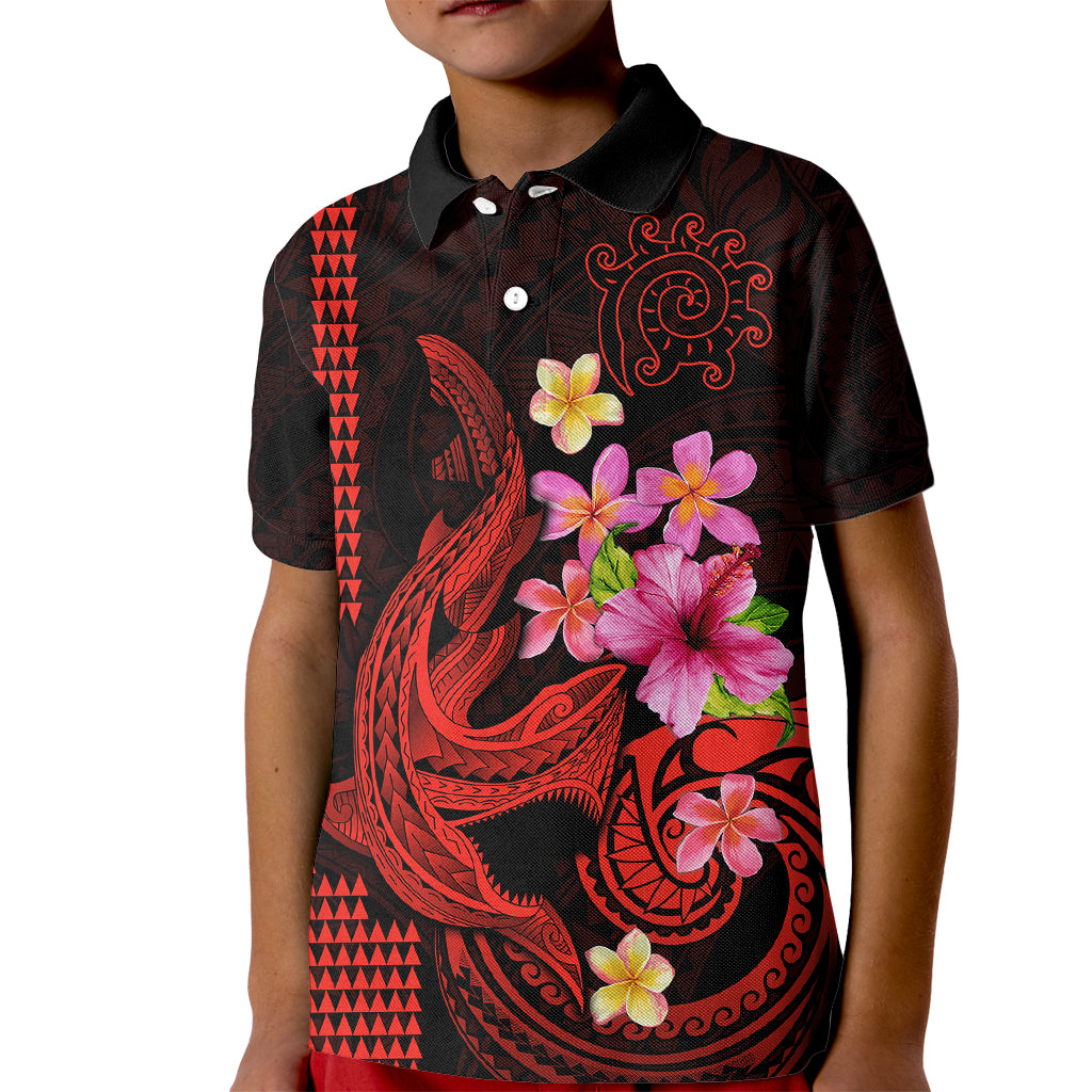Custom Polynesian Kid Polo Shirt Hawaiian Warriors with Tribal Shark Tattoos - Red - Wonder Print Shop