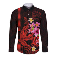 Custom Polynesian Long Sleeve Button Shirt Hawaiian Warriors with Tribal Shark Tattoos - Red - Wonder Print Shop