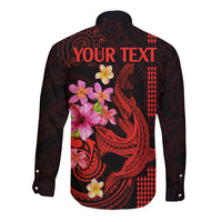 Custom Polynesian Long Sleeve Button Shirt Hawaiian Warriors with Tribal Shark Tattoos - Red - Wonder Print Shop