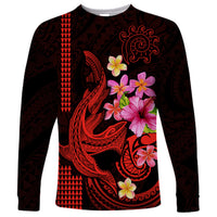 Custom Polynesian Long Sleeve Shirt Hawaiian Warriors with Tribal Shark Tattoos - Red - Wonder Print Shop