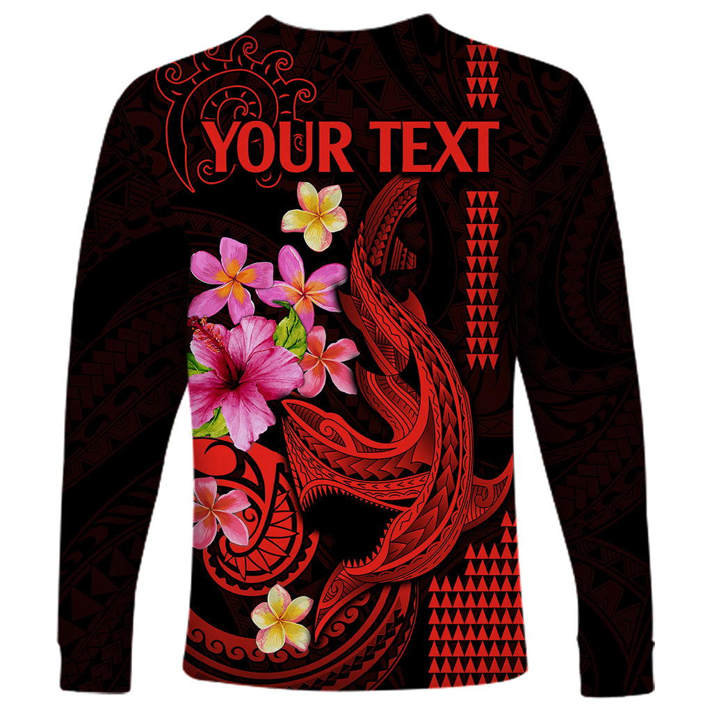 Custom Polynesian Long Sleeve Shirt Hawaiian Warriors with Tribal Shark Tattoos - Red - Wonder Print Shop
