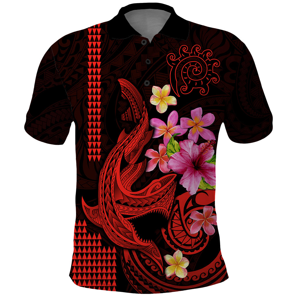 Custom Polynesian Polo Shirt Hawaiian Warriors with Tribal Shark Tattoos - Red - Wonder Print Shop