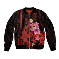 Custom Polynesian Sleeve Zip Bomber Jacket Hawaiian Warriors with Tribal Shark Tattoos - Red - Wonder Print Shop