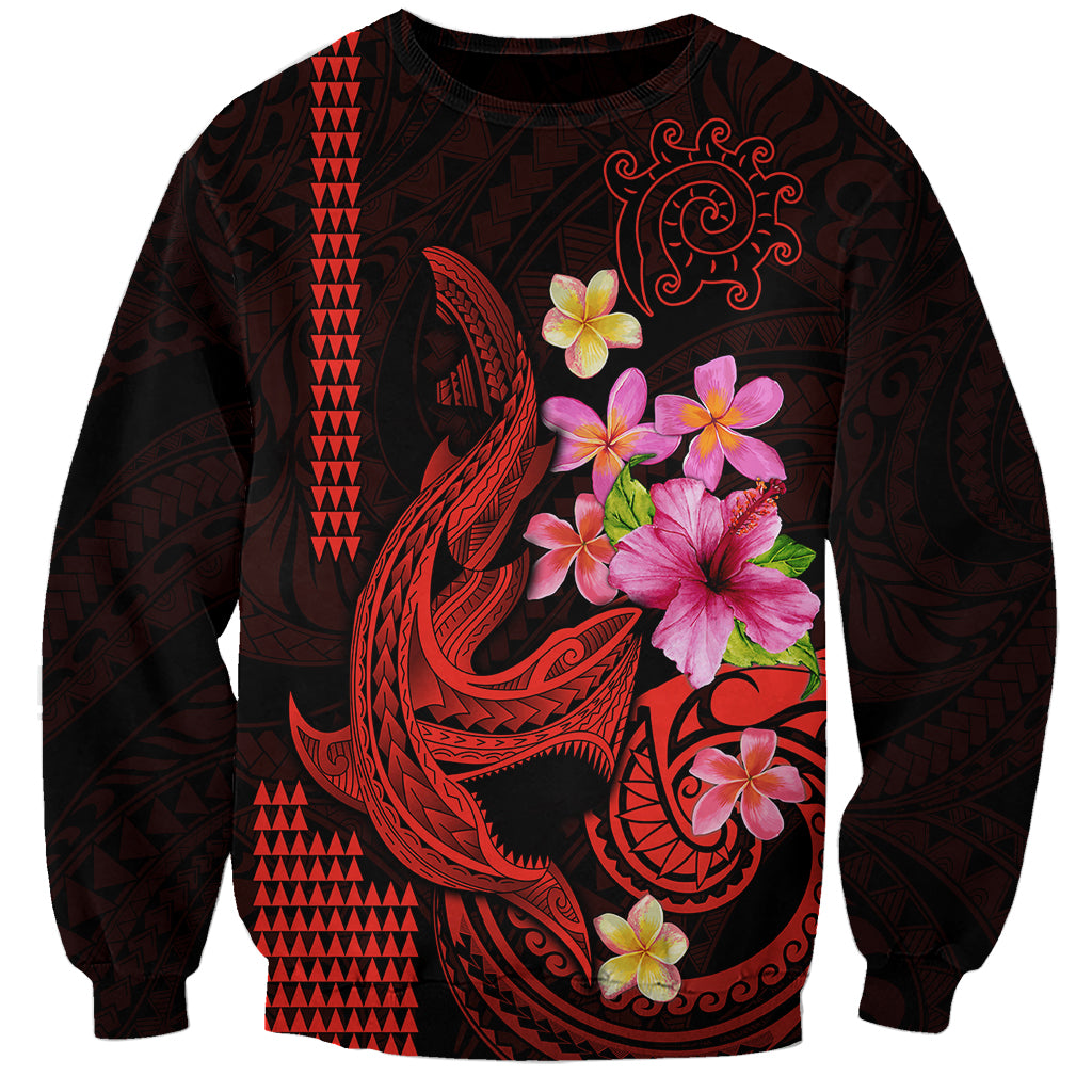 Custom Polynesian Sweatshirt Hawaiian Warriors with Tribal Shark Tattoos - Red - Wonder Print Shop