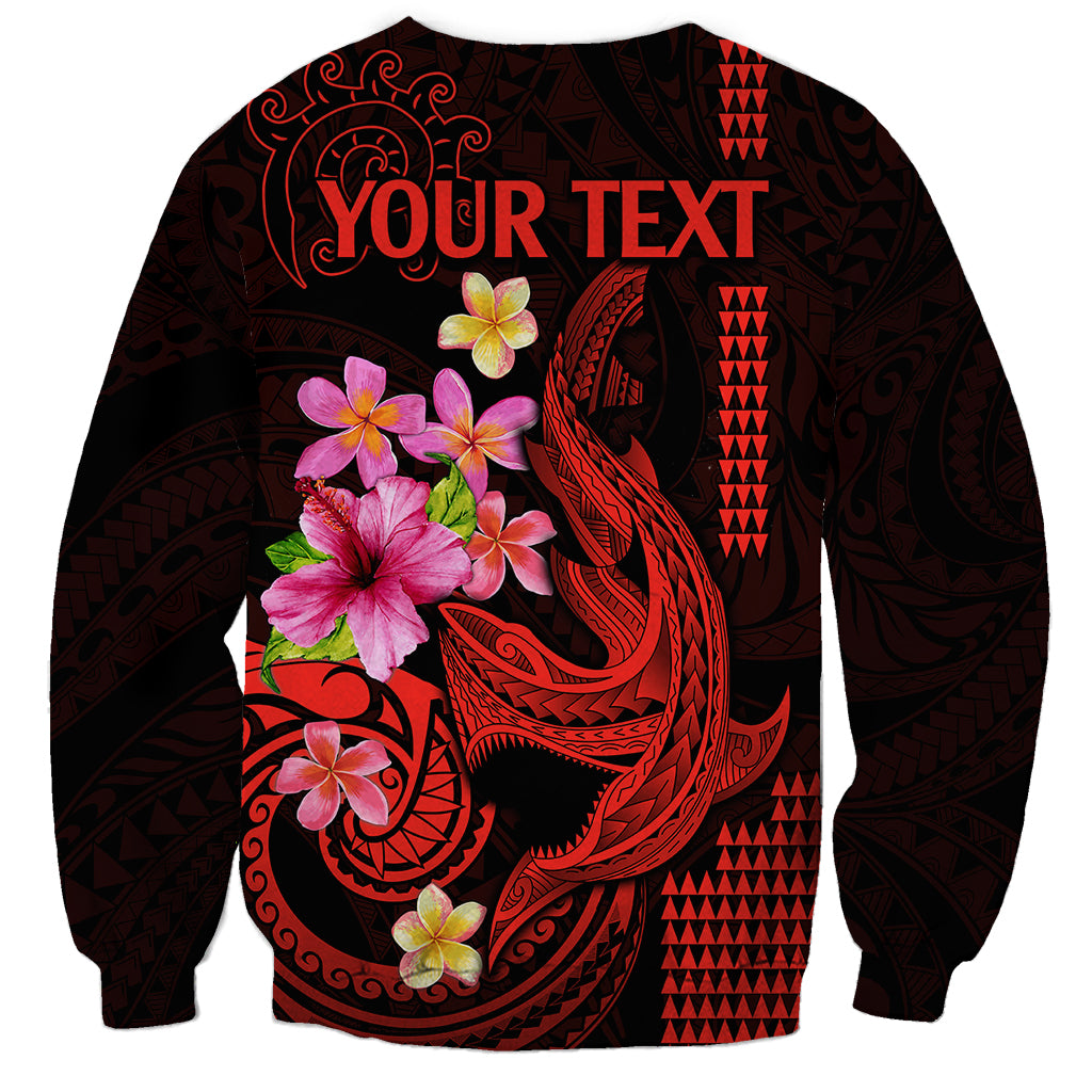 Custom Polynesian Sweatshirt Hawaiian Warriors with Tribal Shark Tattoos - Red - Wonder Print Shop