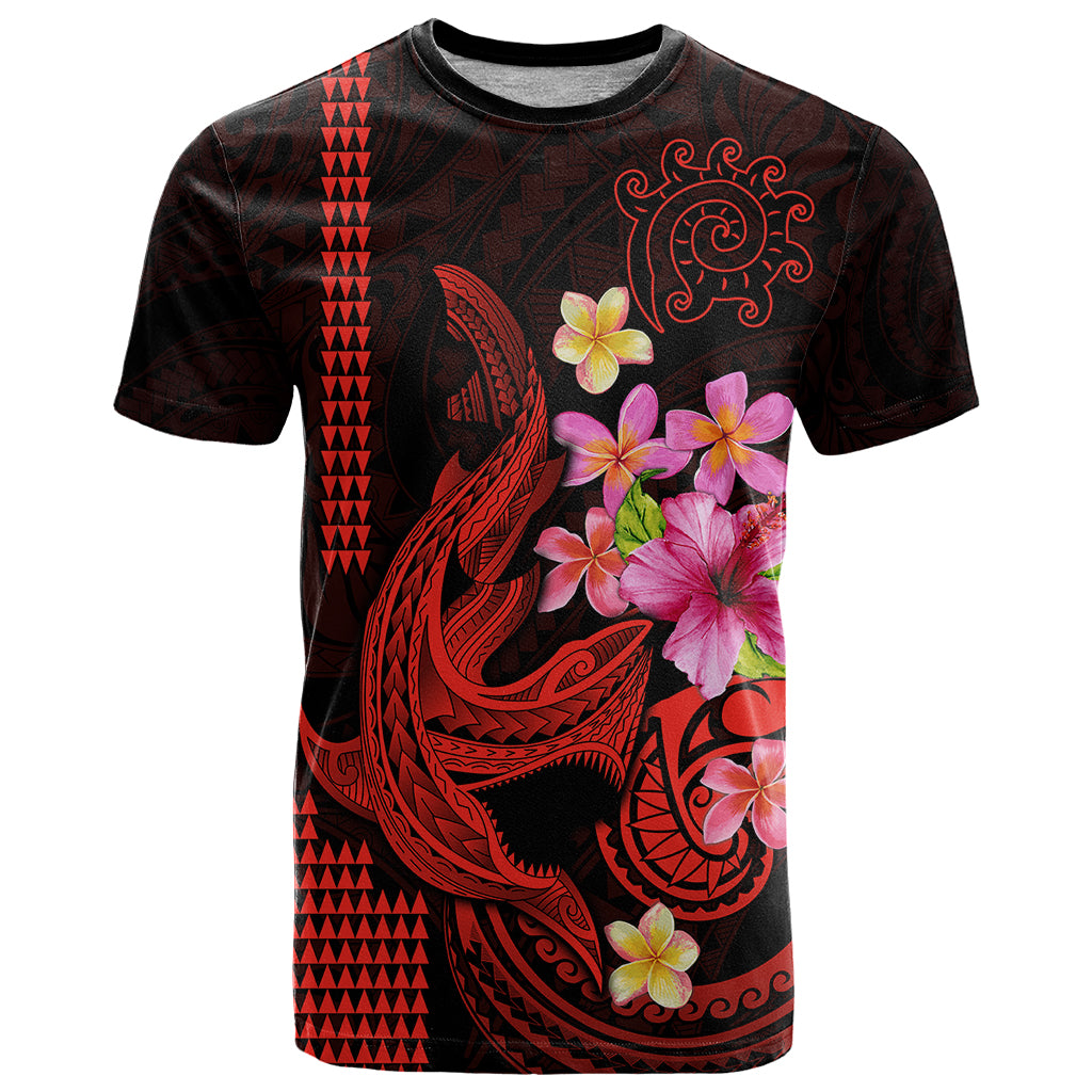 Custom Polynesian T Shirt Hawaiian Warriors with Tribal Shark Tattoos - Red - Wonder Print Shop