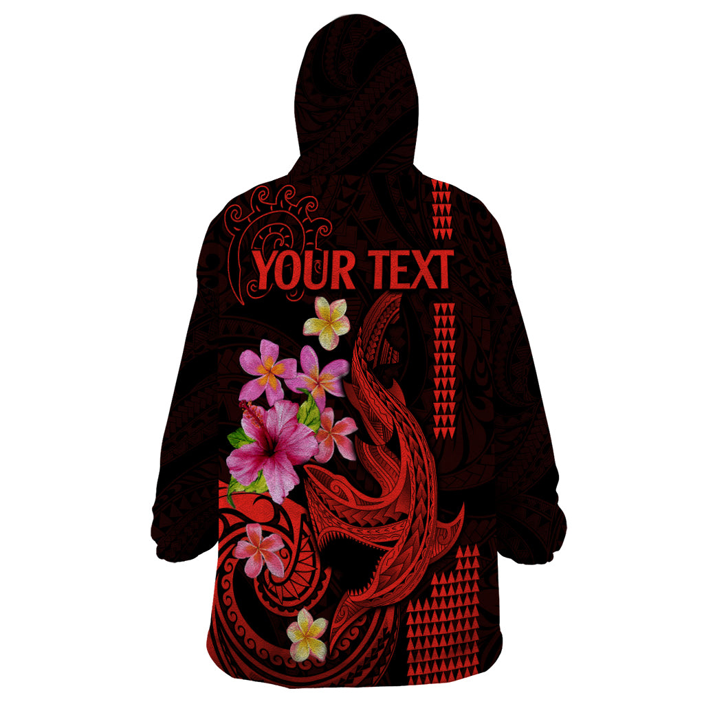 Custom Polynesian Wearable Blanket Hoodie Hawaiian Warriors with Tribal Shark Tattoos - Red - Wonder Print Shop