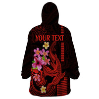 Custom Polynesian Wearable Blanket Hoodie Hawaiian Warriors with Tribal Shark Tattoos - Red - Wonder Print Shop