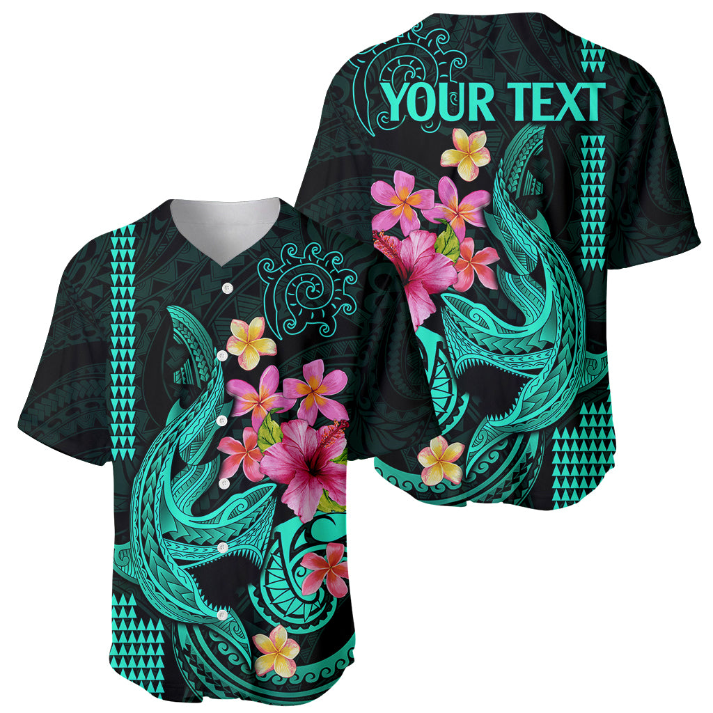 Custom Polynesian Baseball Jersey Hawaiian Warriors with Tribal Shark Tattoos - Turquoise LT9 - Wonder Print Shop