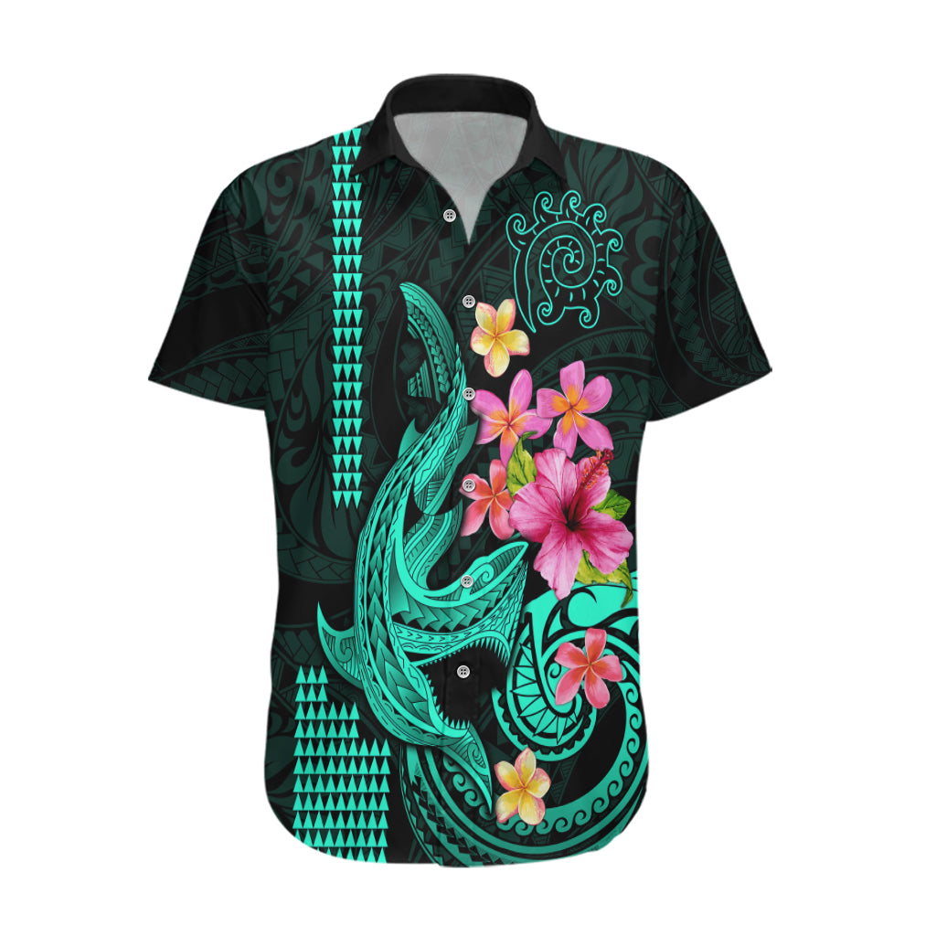 Custom Polynesian Hawaiian Shirt Hawaiian Warriors with Tribal Shark Tattoos - Turquoise - Wonder Print Shop