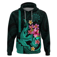 Custom Polynesian Hoodie Hawaiian Warriors with Tribal Shark Tattoos - Turquoise - Wonder Print Shop