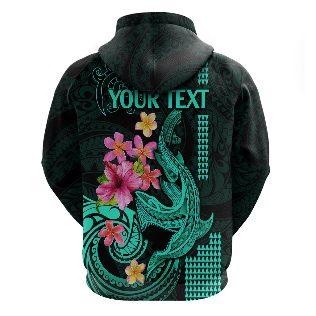 Custom Polynesian Hoodie Hawaiian Warriors with Tribal Shark Tattoos - Turquoise - Wonder Print Shop